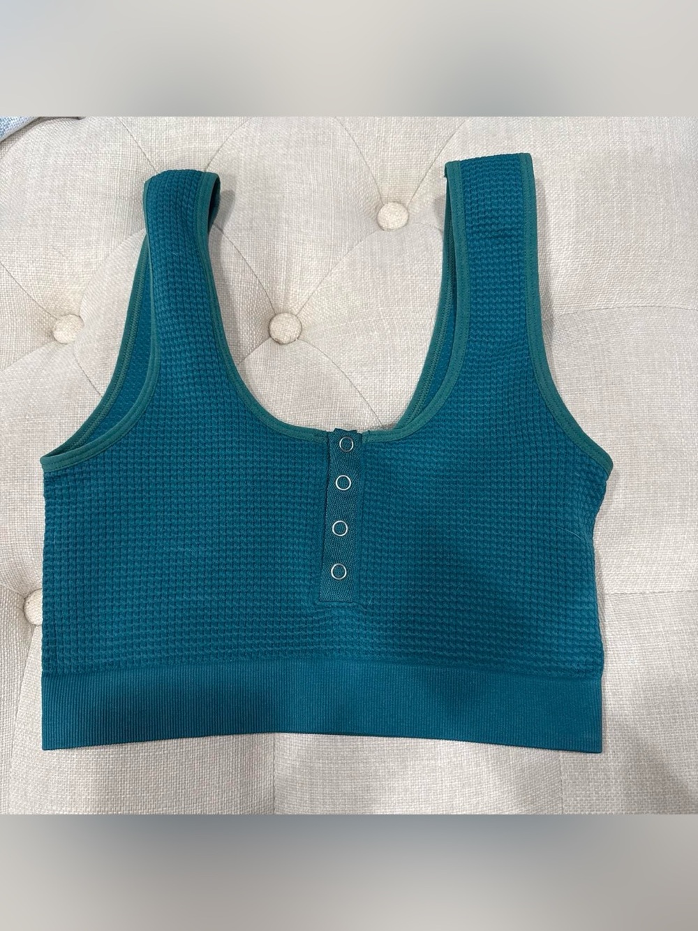Cat & Jack Teal Waffle Knit Snap-Front Crop Bralette